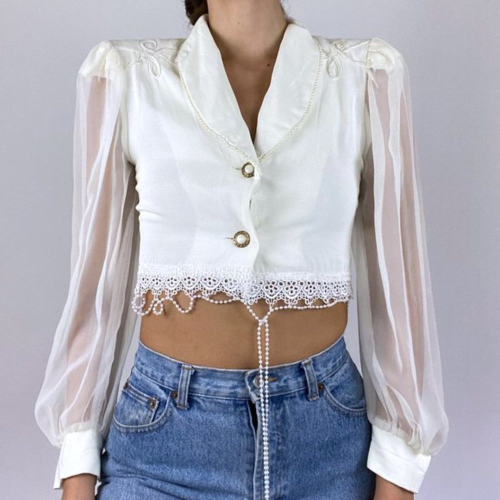 Vintage 1960's Crop Top GoGo Blouse Boho Hippie - Picture 9 of 12